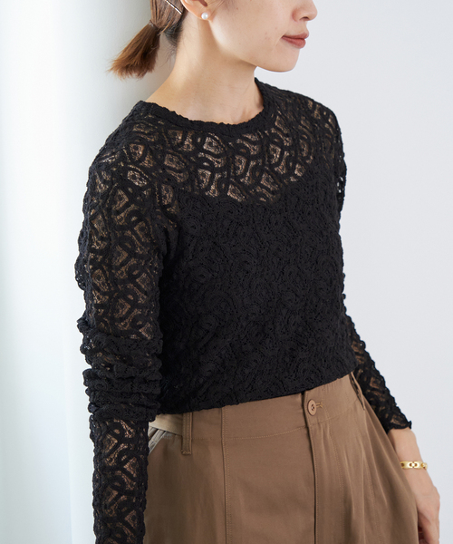 ペイズリー ストレッチレースプルオーバー（Tシャツ/カットソー