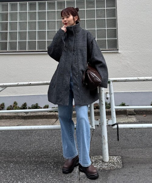 セール】【高見え&着映え】シャギー袖取り外しスタンドハーフコート