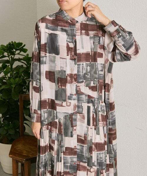 セール】長袖斜めプリーツワンピース【SUM1 STYLE(スミ スタイル