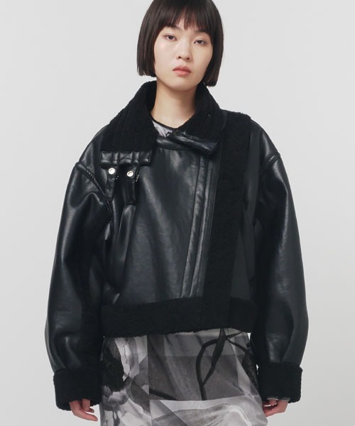 セール】IMITATION MOUTON CROPPED RIDERS JACKET / イミテーション