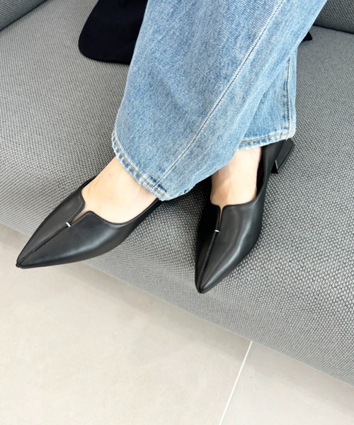 セール】WEB限定 通勤靴 フレア ヒール ポインテッド トゥ パンプス
