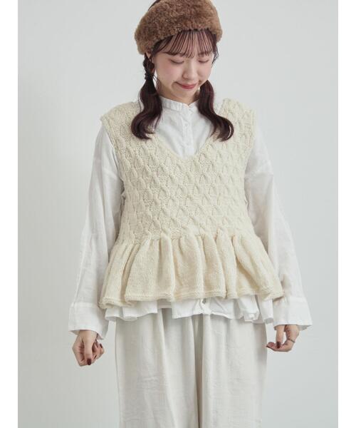 セール】【ペルーニット】裾フリル前後着ベスト（ベスト）｜TSUHARU by