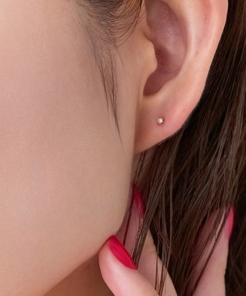 K10】一粒ダイヤモンドピアス(片耳)/BOX付き/4月誕生石/天然石（ピアス