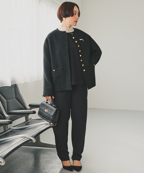 セール】アソート ツイードノーカラージャケット（ノーカラー