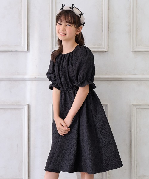 セール】肩ひもデザイン フラワーエンボスワンピース(130cm~160cm