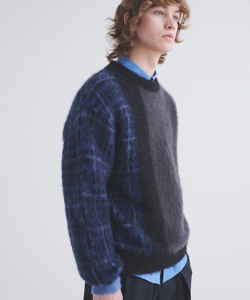 CULLNI ブロックパターン 切替リブ編みクルーネックニットセーター