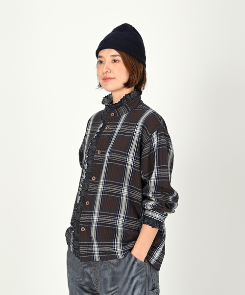 45R（フォーティファイブアール）の「藍ざっくりネルフリルブラウス