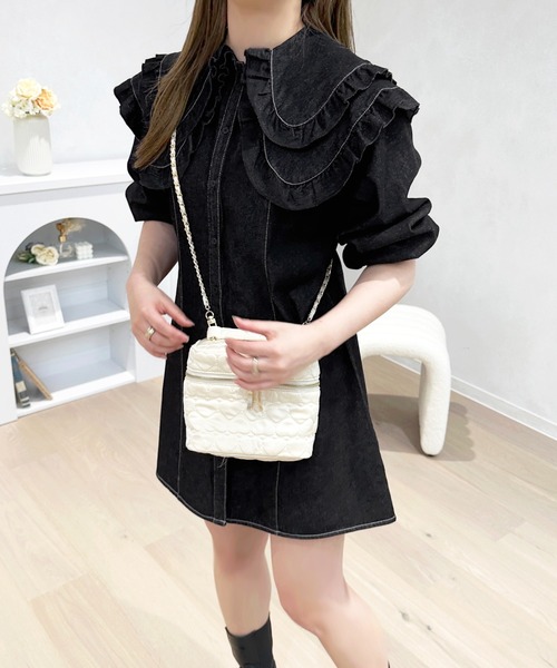 apres jour（アプレジュール）の「ダブルフリル襟デニムミニワンピース