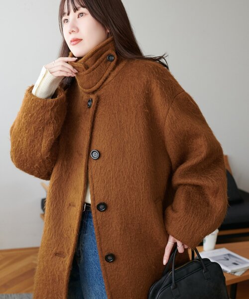 セール】【着こなしやすい】ステンカラーシャギーミドルコート（その他