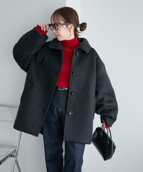 セール】【着こなしやすい】ステンカラーシャギーミドルコート（その他