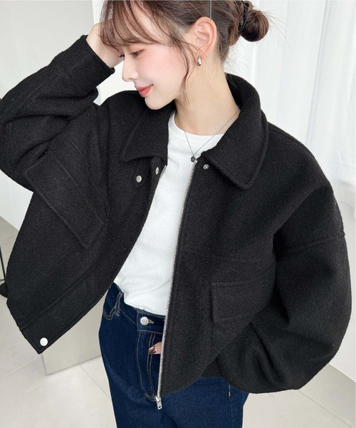 セール】フェイクウールモッサ2WAYアレンジカラーショートブルゾン