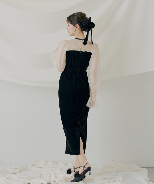 SALON by Chico】配色シアーリボンベロアワンピース/オケージョン