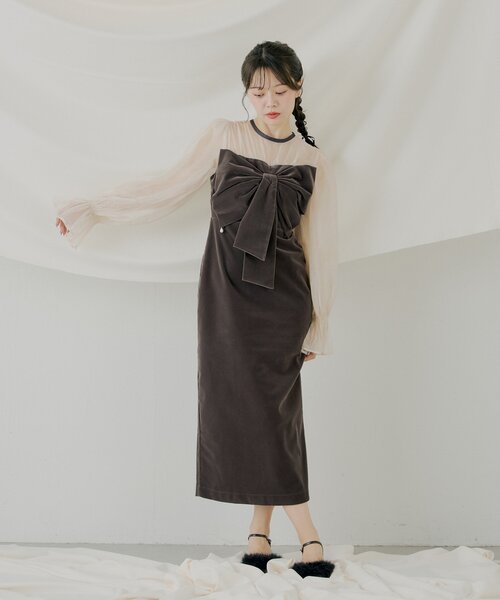 SALON by Chico】配色シアーリボンベロアワンピース/オケージョン