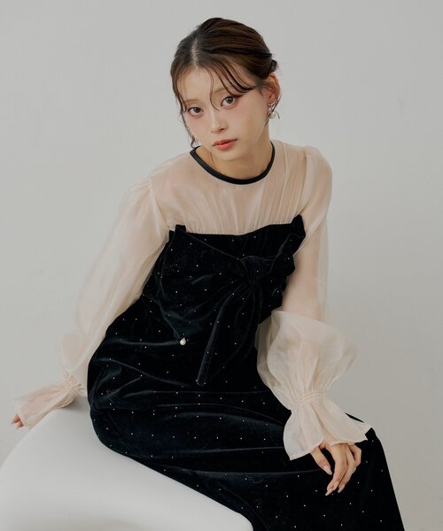 SALON by Chico】配色シアーリボンベロアワンピース/オケージョン