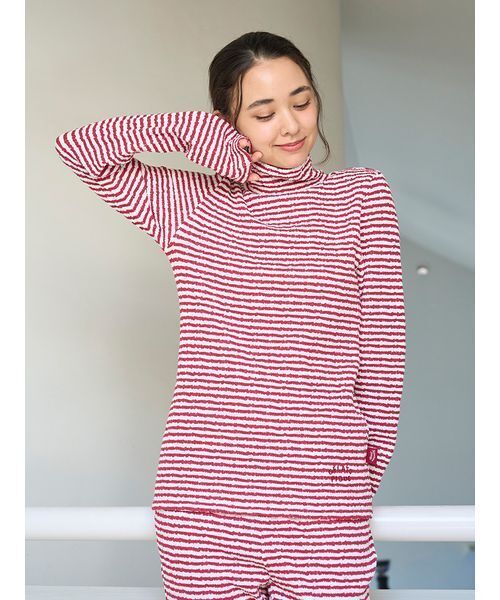 セール】【HOLIDAY】ボーダーふくれジャガードハイネックロンT（ルーム