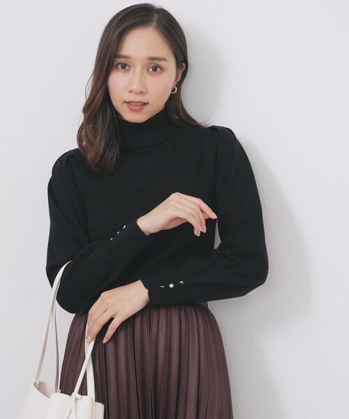 セール】タートルネックタックパフスリーブニット【洗濯機OK】（ニット