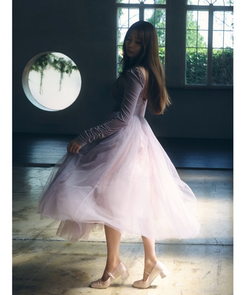 セール】【Chacott】ベロア×チュールワンピース（ワンピース