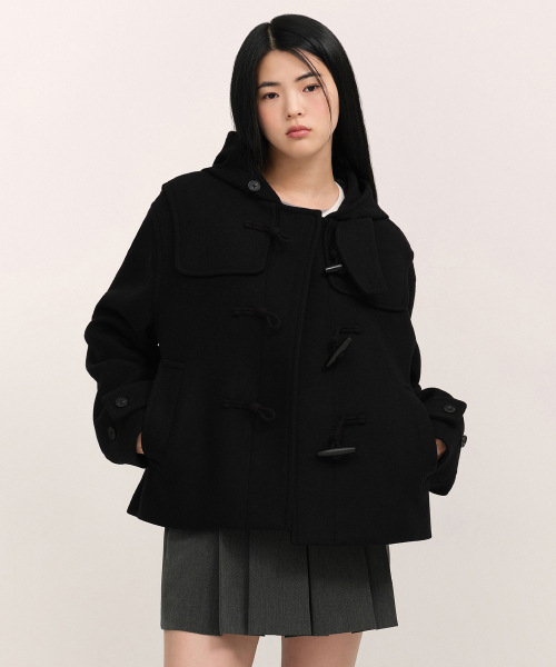 ウィメンズウールブレンドショートダッフルコート[ブラック]（ダッフル