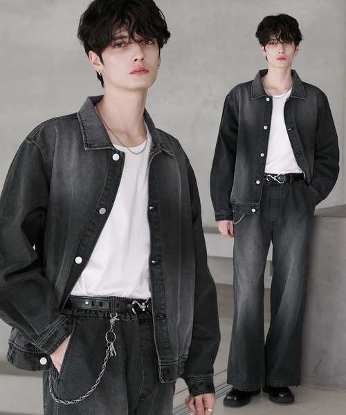 セール】【セットアップ 2点セット】ショートデニムブルゾン+ワイド