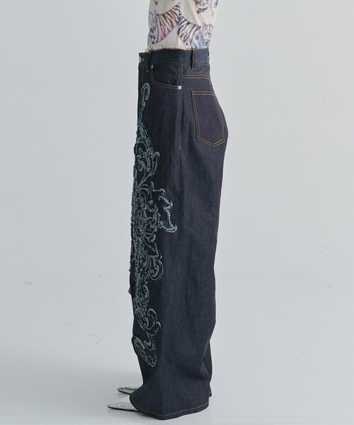 TAAKK/ターク】DENIM WIDE PANTS(刺繍)/ワイドデニムパンツ（デニム