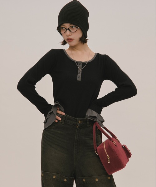 loin nuit（ロワンニュイ）の「bell sleeve rib tops / ベルスリーブ