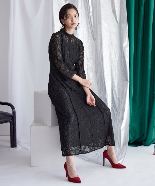 Callarus（カラルス）パーティードレスレース切替ワンピース大きいサイズ