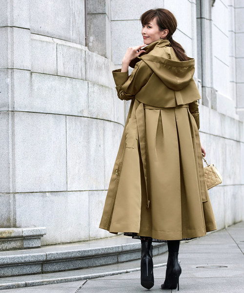 セール】2way 撥水 ｜ フードロングトレンチコート ｜ レディース