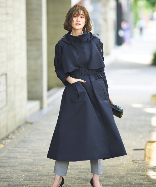 セール】2way 撥水 ｜ フードロングトレンチコート ｜ レディース