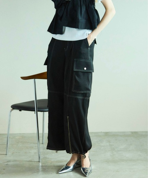 セール】Zip Design Satin Cargo Pants/ジップサテンカーゴパンツ