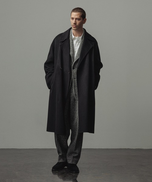 メリノウール ダブルフェイス セミダブルコート / マフラー付き