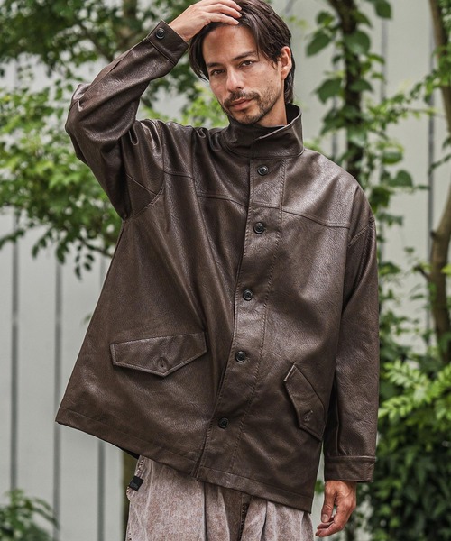 セール】mj10942-スタンドカラーtype合成皮革ジャケット（ミリタリー