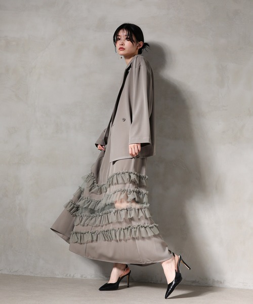 裾フリルキャミワンピース オーバーサイズジャケット 2点セット ドレス