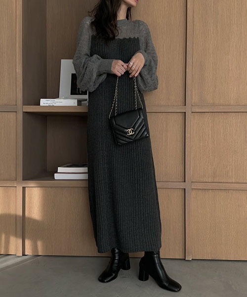 WILLFULLY（ウィルフリー）の「mohair like openwork rib knit OP