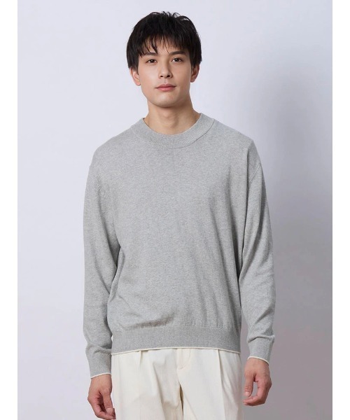 TRANS CONTINETNS バイカラーカシミヤ混モックネックニット グレー