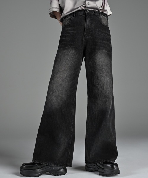 vintage side belt flare denim slacks / ヴィンテージサイドベルト