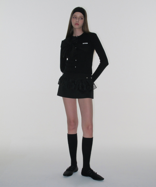 セール】リボンタイドニットカーディガン_ブラック（カーディガン