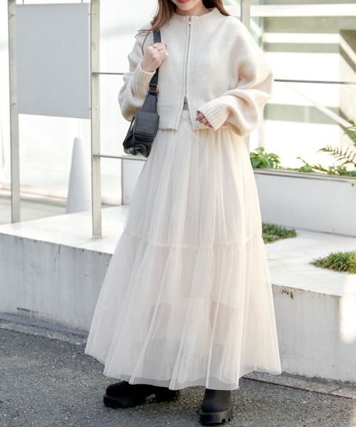 Wジップニット+チュールキャミワンピースSET（ワンピース）｜Chico