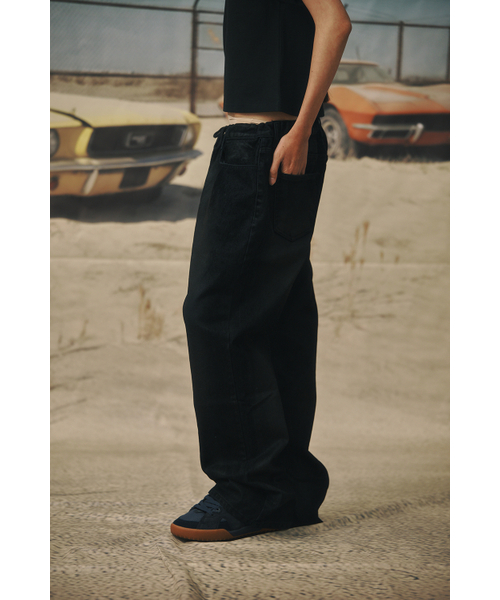 フレアリラックスフィットベルベットデニムパンツヴィンテージブラック