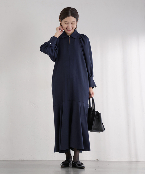 &NAVY メランジツイルギャザーワンピース（ワンピース）｜IENA（イエナ