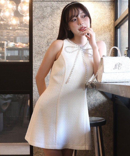 セール】【Twinkle collection】ビジューリボンミニワンピース