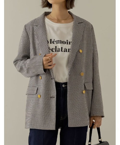 Re:EDIT（リエディ）の「金ボタンチェック柄ダブルジャケット