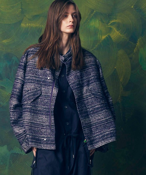 セール】《UNISEX》Mall Tweed Jacquard Dress-Over Short Mods Coat