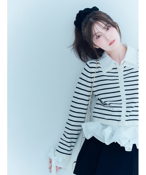 シャツドッキングヘムボリュームニットプルオーバー（ニット/セーター