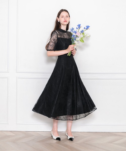 Leja（レジャ）の「【LEJA】ハイネック花柄レースウエストマーク透け