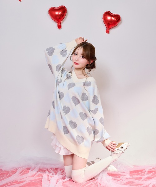 セール】【Heart Collection】ハートアーガイルニットミニワンピース