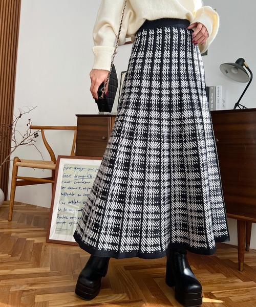 セール】チェック柄プリーツニットスカート（スカート）｜moment+