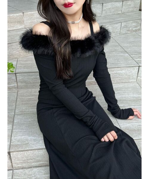 EATME（イートミー）の「フェイクファートリムリブワンピース