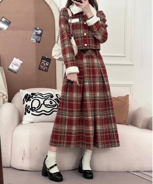 セール】Y2K 【セットアップ】チェック柄中棉 ジャケット×チェック