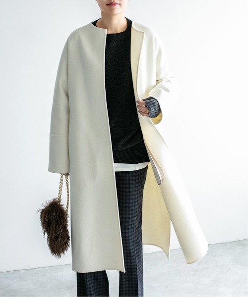 セール】SUPER160 Wフェイスノーカラーコート◇（ノーカラーコート