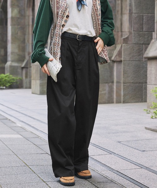 ハイウエストタックワイドストレートチノパンツ MONO-MART LADY'S